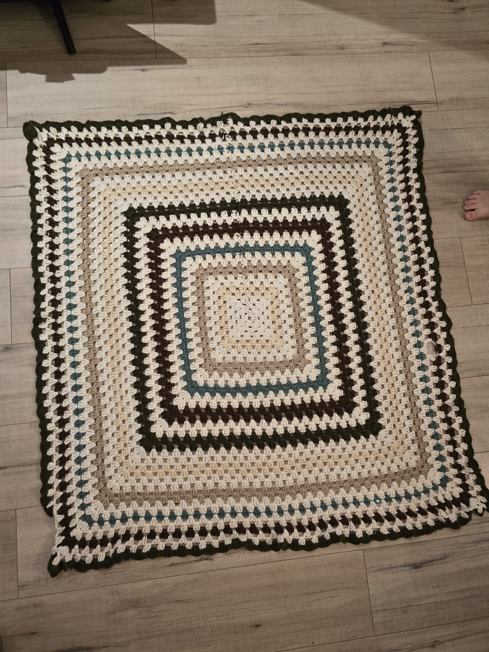 Handmade Crochet Throw Blanket in Cream, Brown & Teal